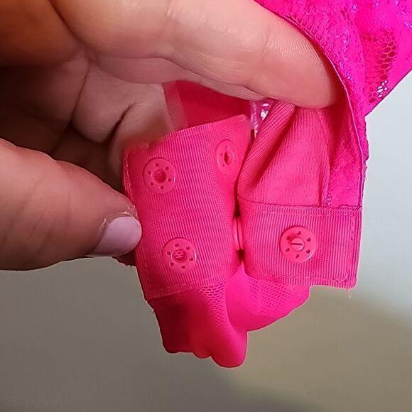 2X 18W 20W Pink Floral Lace Stretch Bodysuit Strappy Lingerie Wireless Plussize - Picture 4 of 10